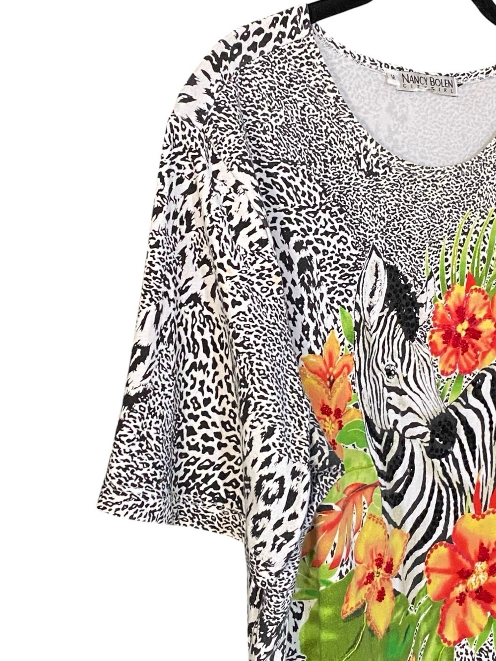 Nancy Bolen Beaded Zebra Top M Art to Wear Maximalist Statement Artsy - Picture 5 of 9